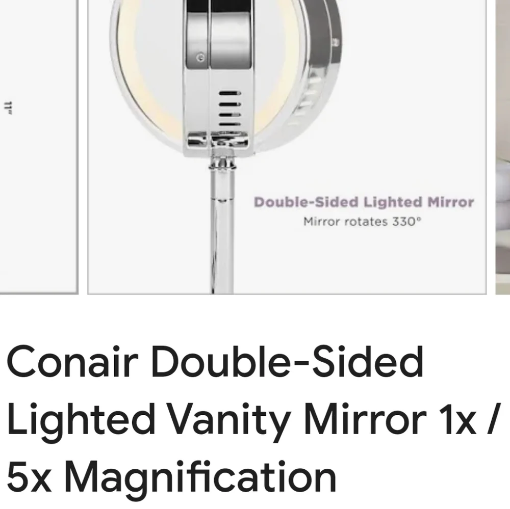 Magnifying tilting tabletop Mirror by Conair 1X & 5X magnification Silver Chrome